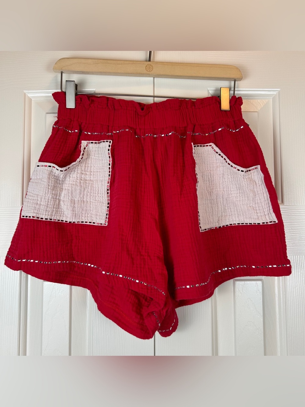 Queen Of Sparkles Sequin Red Gauze Shorts